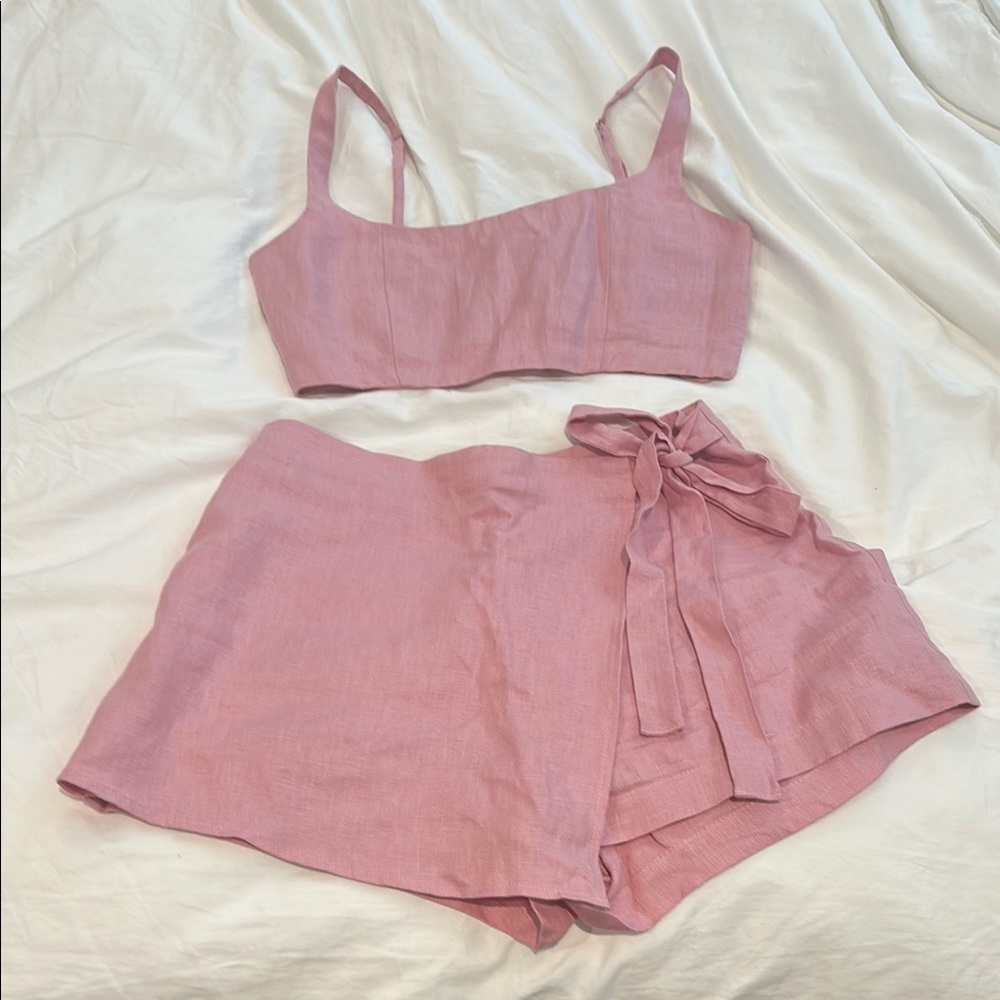 Reformation linen Pink Two-Piece Set with Bow